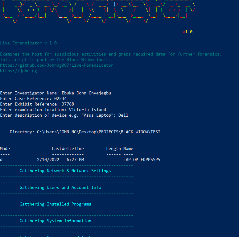 Forensicator – POWERSHELL SCRIPT TO AID LIVE FORENSICS & INCIDENCE RESPONSE